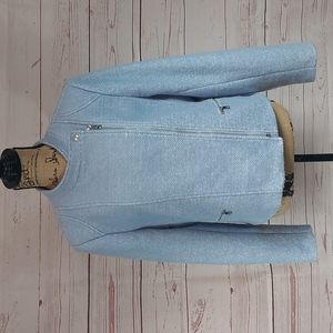 Banana Republic baby blue brushed loop moto jacket tweed